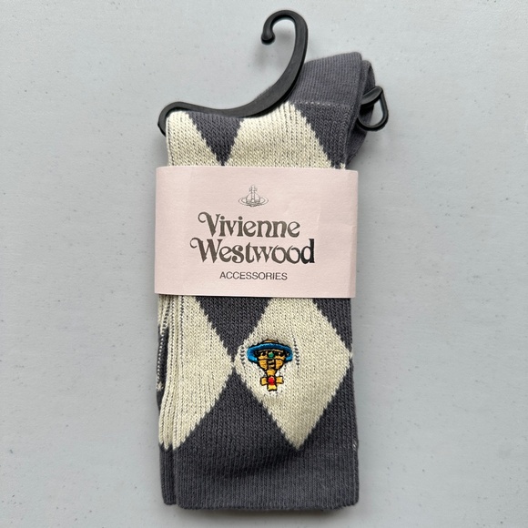 Vivienne Westwood Gray and Cream Argyle Diamond Socks - Picture 1 of 4